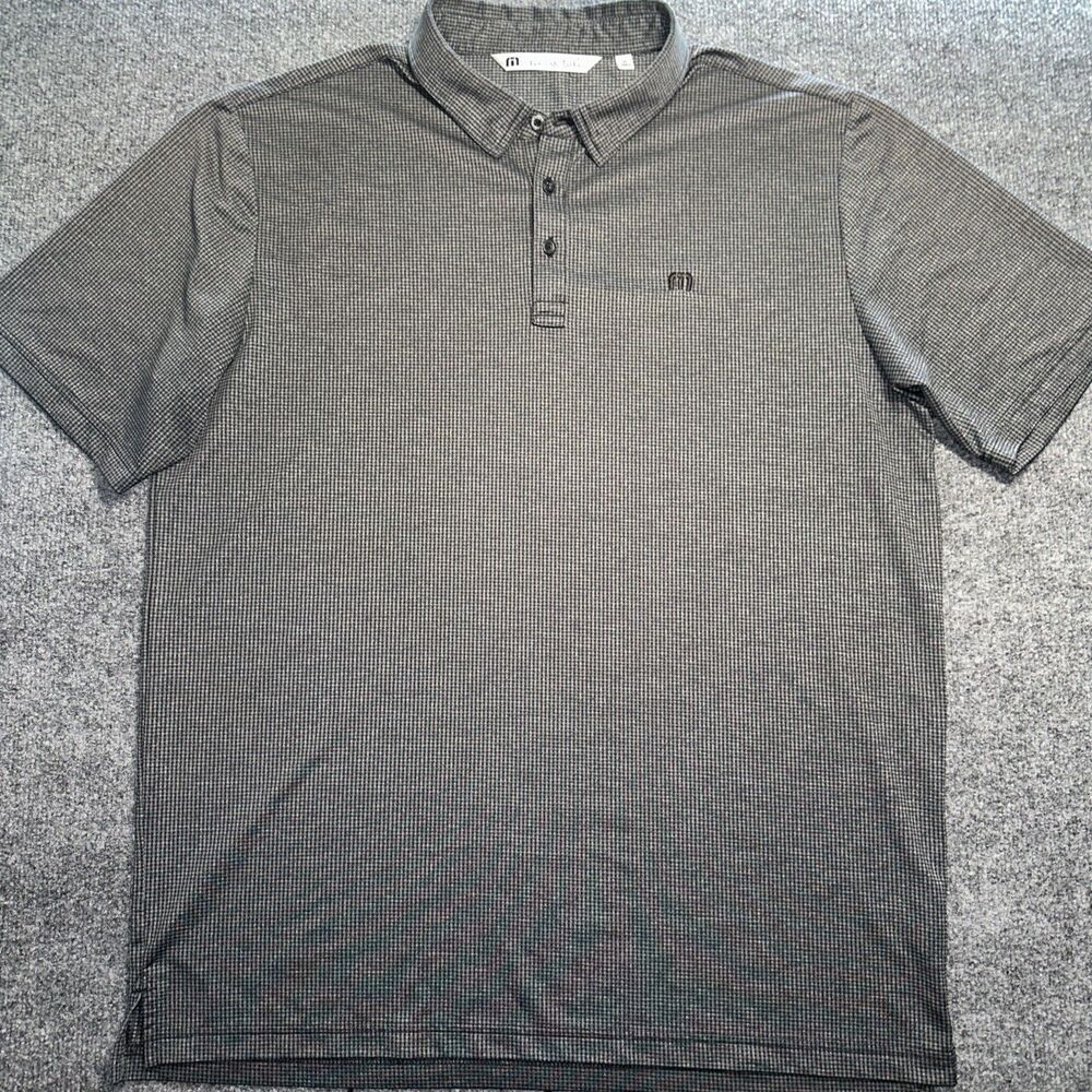 Travis Mathew Men XL Charcoal Gray Micro Check Cotton Polo Shirt